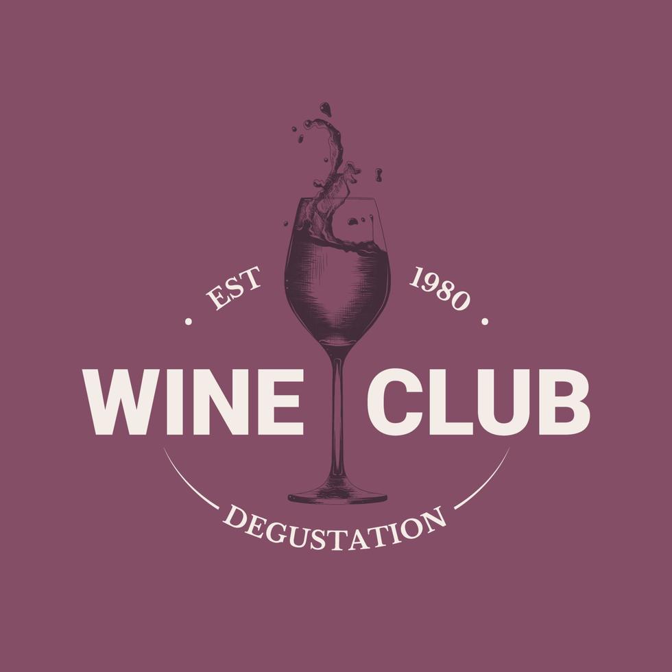 Vintage ▾ stile vino negozio semplice etichetta, distintivo, emblema, logo modello. grafico bevanda arte con inciso vino bicchiere con spruzzi vettore