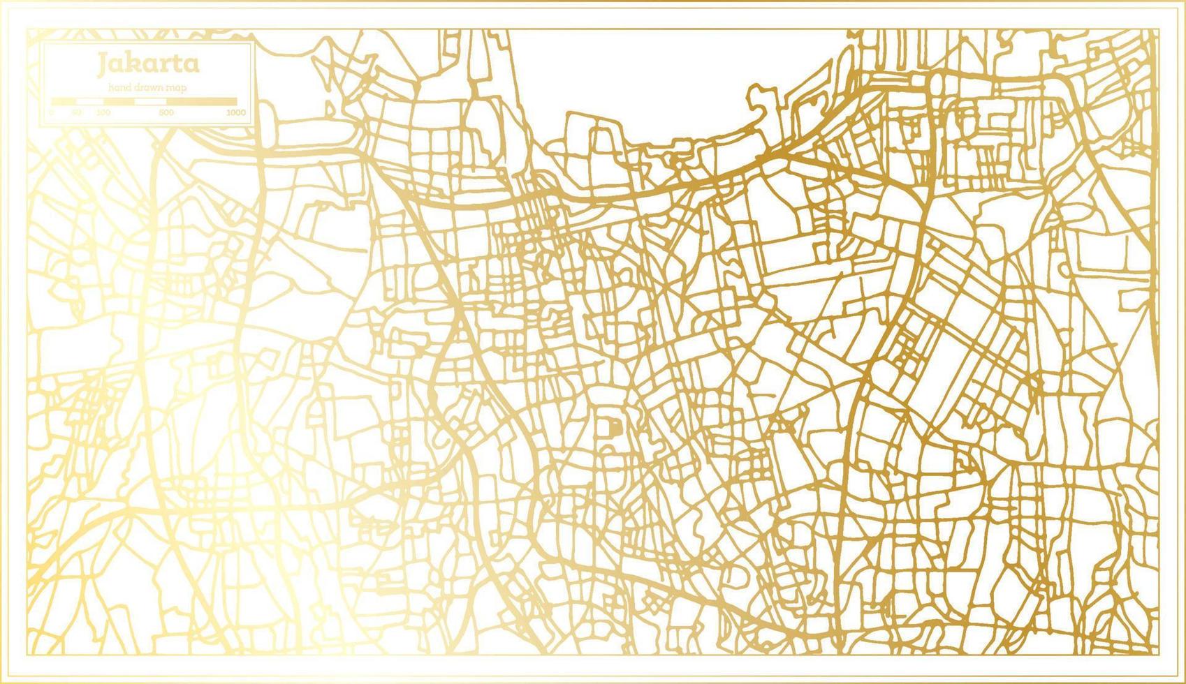 jakarta Indonesia città carta geografica nel retrò stile nel d'oro colore. schema carta geografica. vettore
