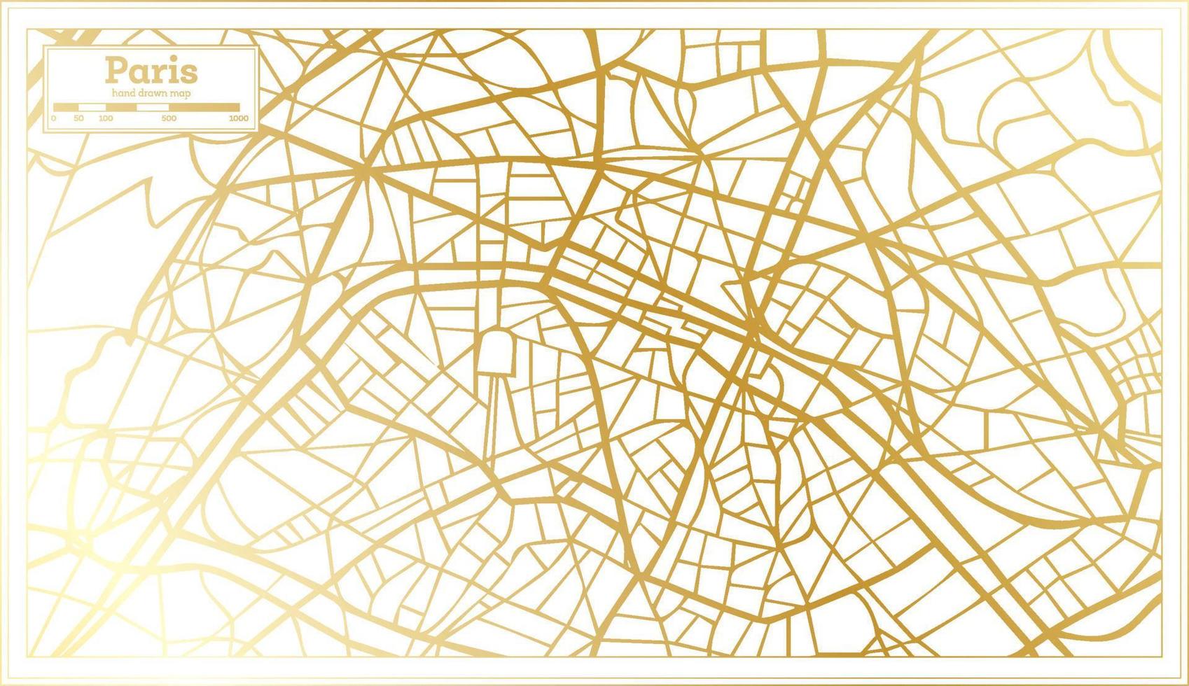 Parigi Francia città carta geografica nel retrò stile nel d'oro colore. schema carta geografica. vettore