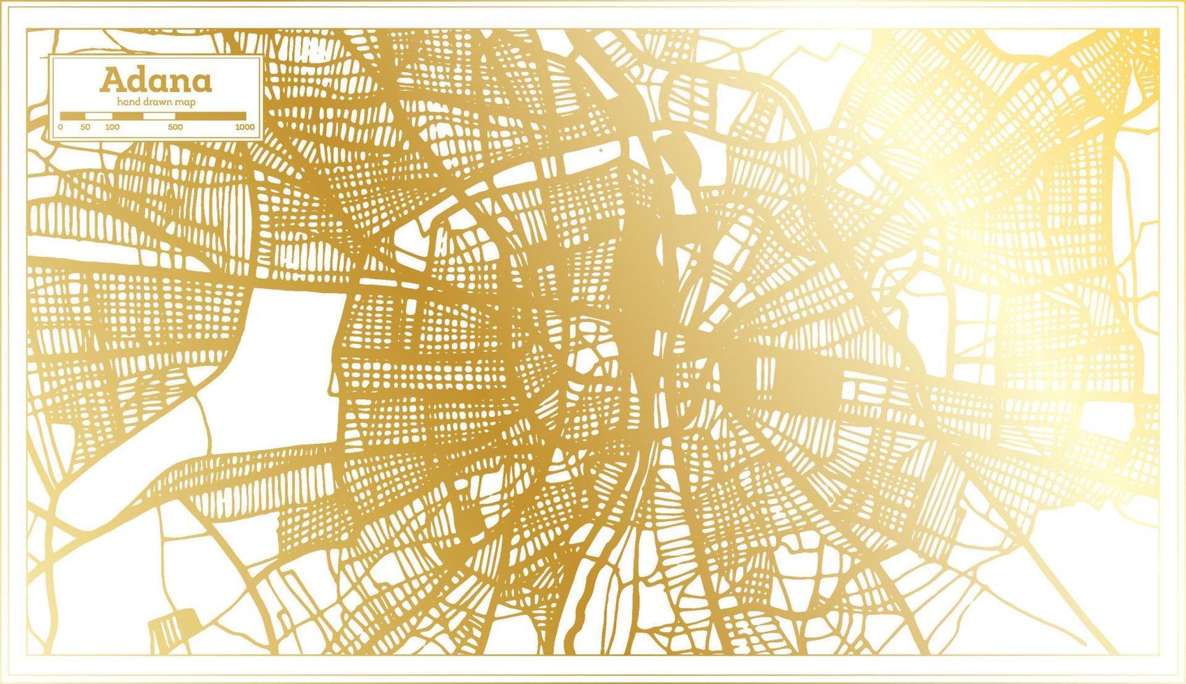 adana tacchino città carta geografica nel retrò stile nel d'oro colore. schema carta geografica. vettore