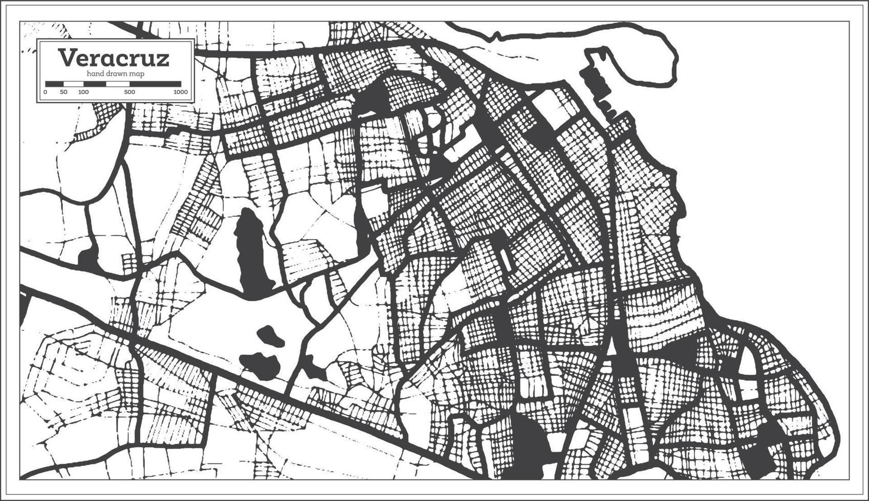 veracruz Messico città carta geografica nel nero e bianca colore nel retrò stile. schema carta geografica. vettore