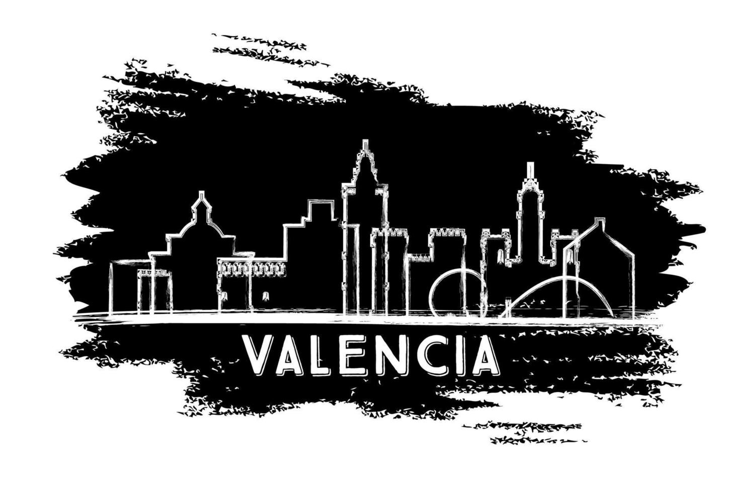 valencia Spagna città orizzonte silhouette. mano disegnato schizzo. vettore