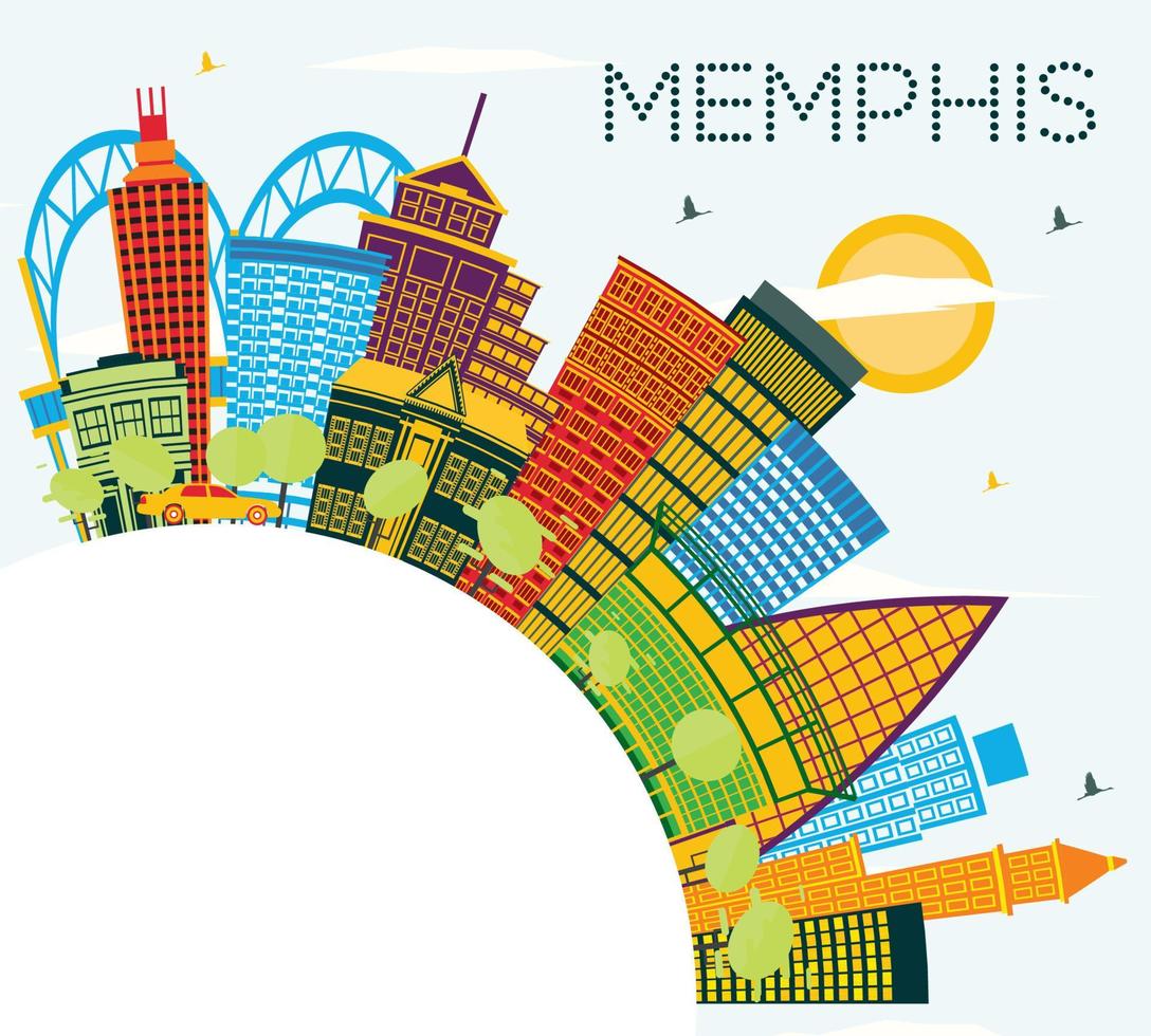 Memphis Tennessee città orizzonte con colore edifici, blu cielo e copia spazio. vettore