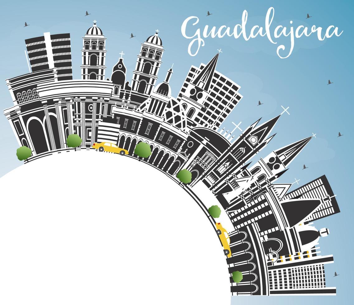 Guadalajara Messico città orizzonte con colore edifici, blu cielo e copia spazio. vettore
