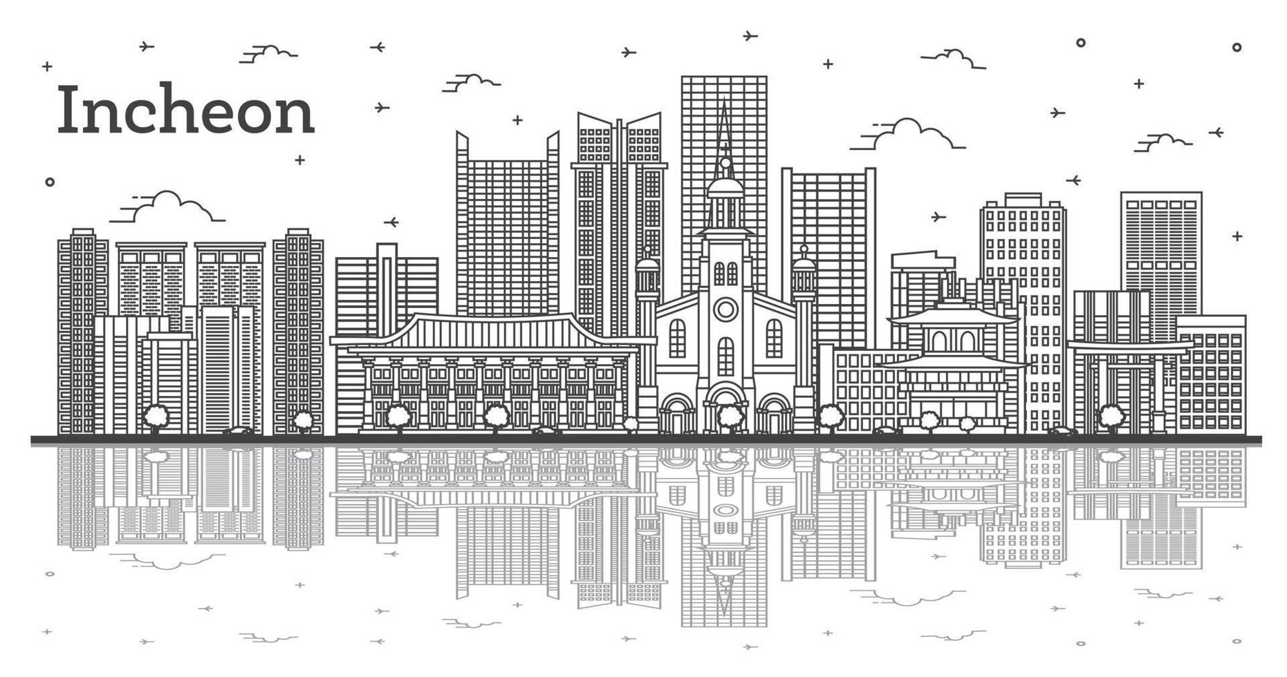 schema incheon Sud Corea città orizzonte con moderno edifici e riflessi isolato su bianca. vettore