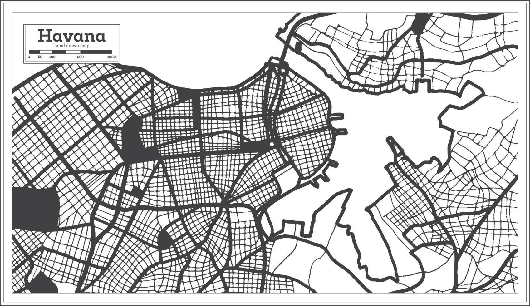 havana Cuba città carta geografica nel nero e bianca colore nel retrò stile. schema carta geografica. vettore