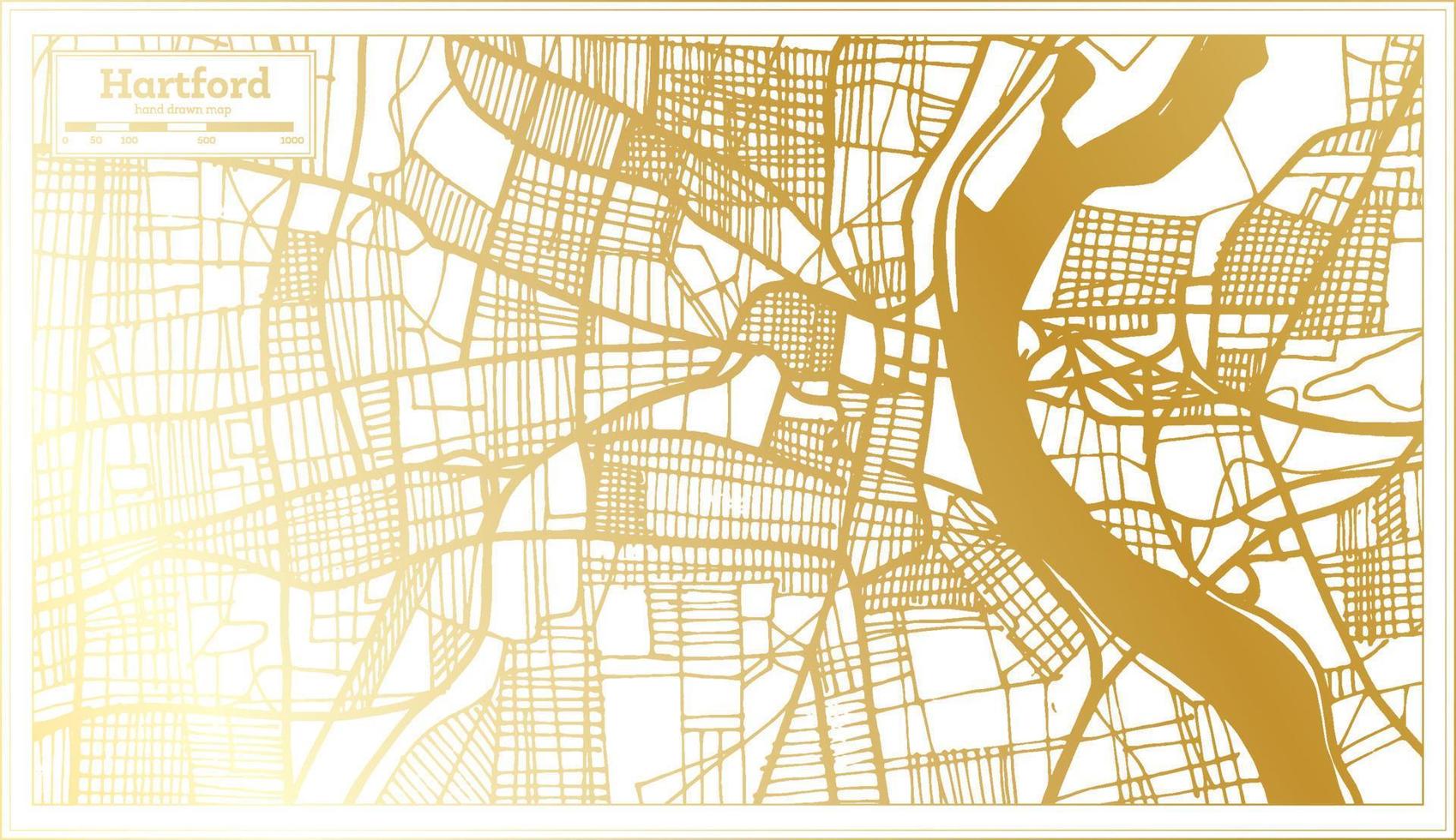 Hartford Stati Uniti d'America città carta geografica nel retrò stile nel d'oro colore. schema carta geografica. vettore