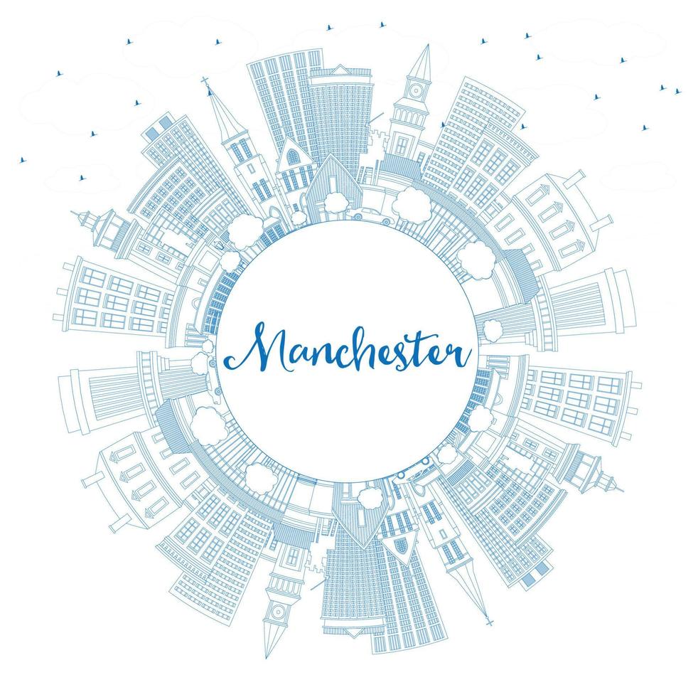 schema Manchester nuovo Hampshire città orizzonte con blu edifici e copia spazio. vettore