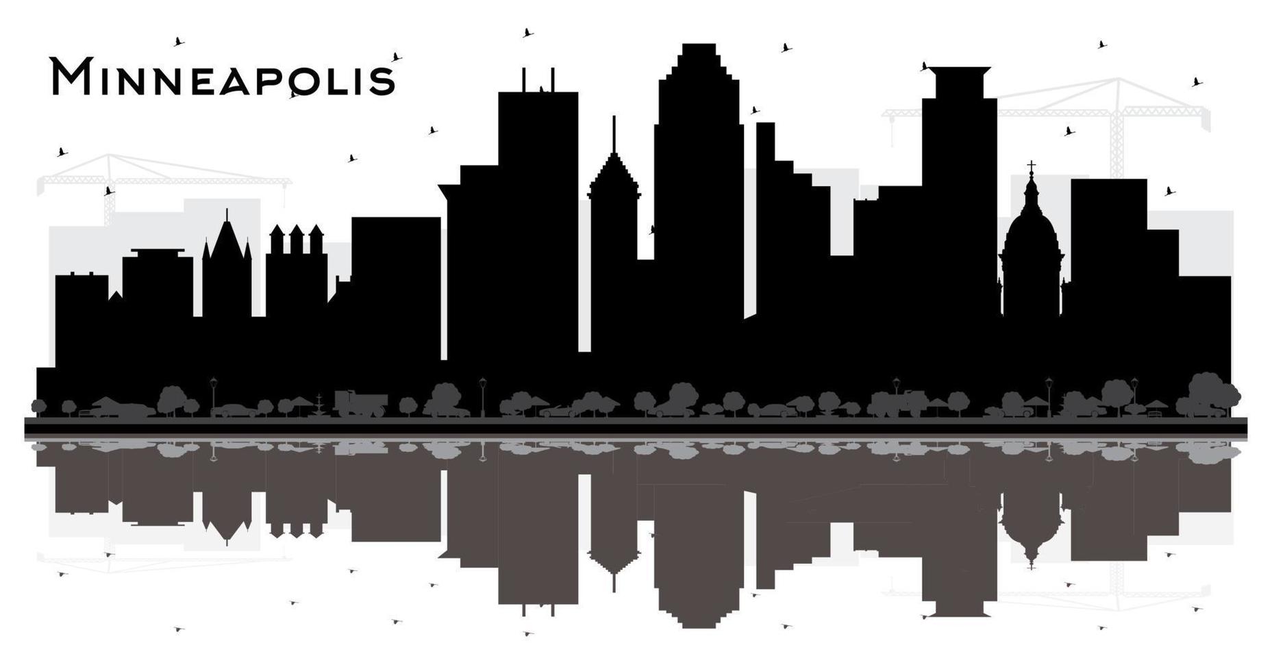 minneapolis Minnesota Stati Uniti d'America città orizzonte silhouette con nero edifici e riflessi isolato su bianca. vettore