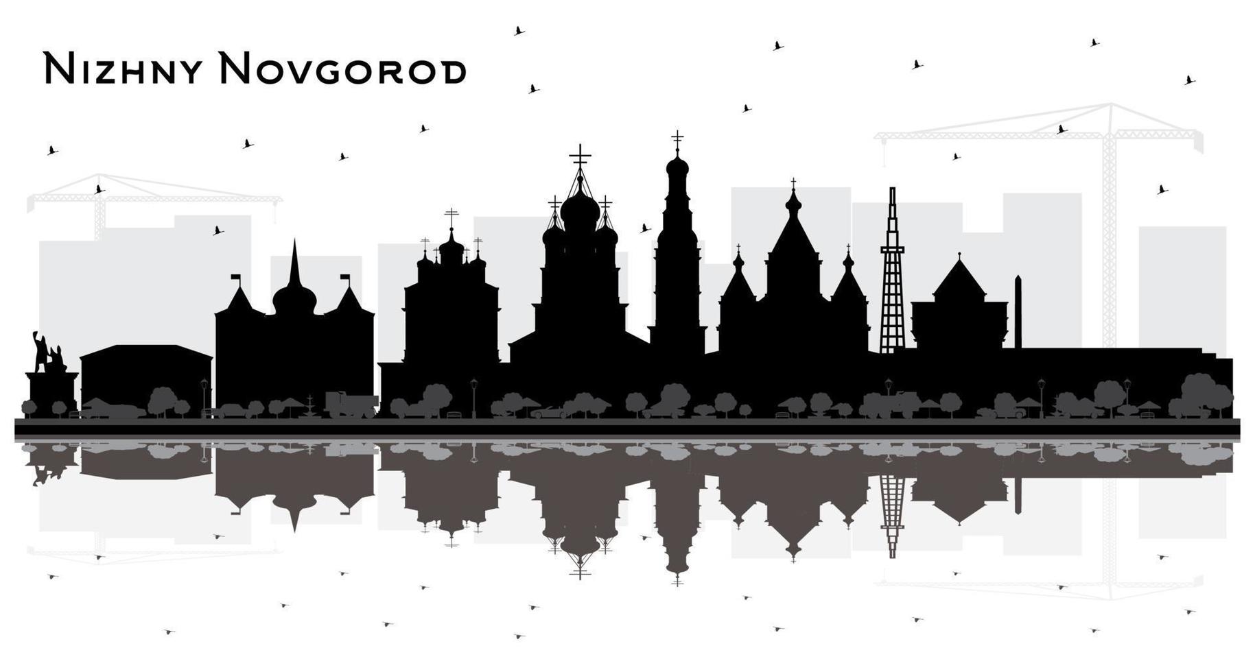 nizhny novgorod Russia città orizzonte silhouette con nero edifici e riflessi isolato su bianca sfondo. vettore