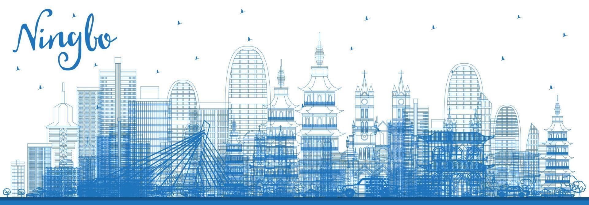 schema ningbo Cina città orizzonte con blu edifici. vettore