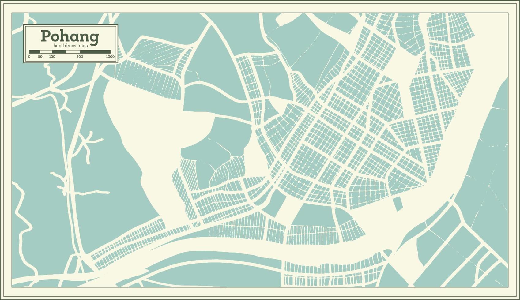 pohang Sud Corea città carta geografica nel retrò stile. schema carta geografica. vettore