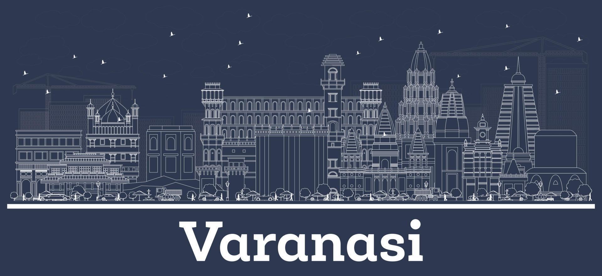 schema varanasi India città orizzonte con bianca edifici. vettore