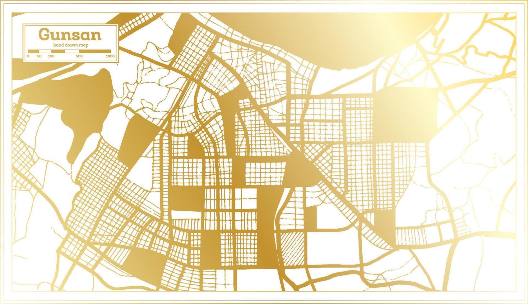 gunsan Sud Corea città carta geografica nel retrò stile nel d'oro colore. schema carta geografica. vettore