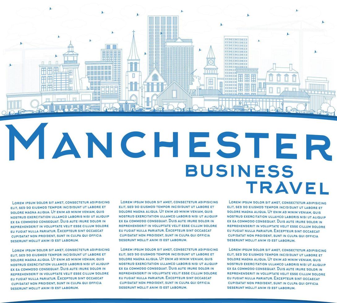 schema Manchester nuovo Hampshire città orizzonte con blu edifici e copia spazio. vettore