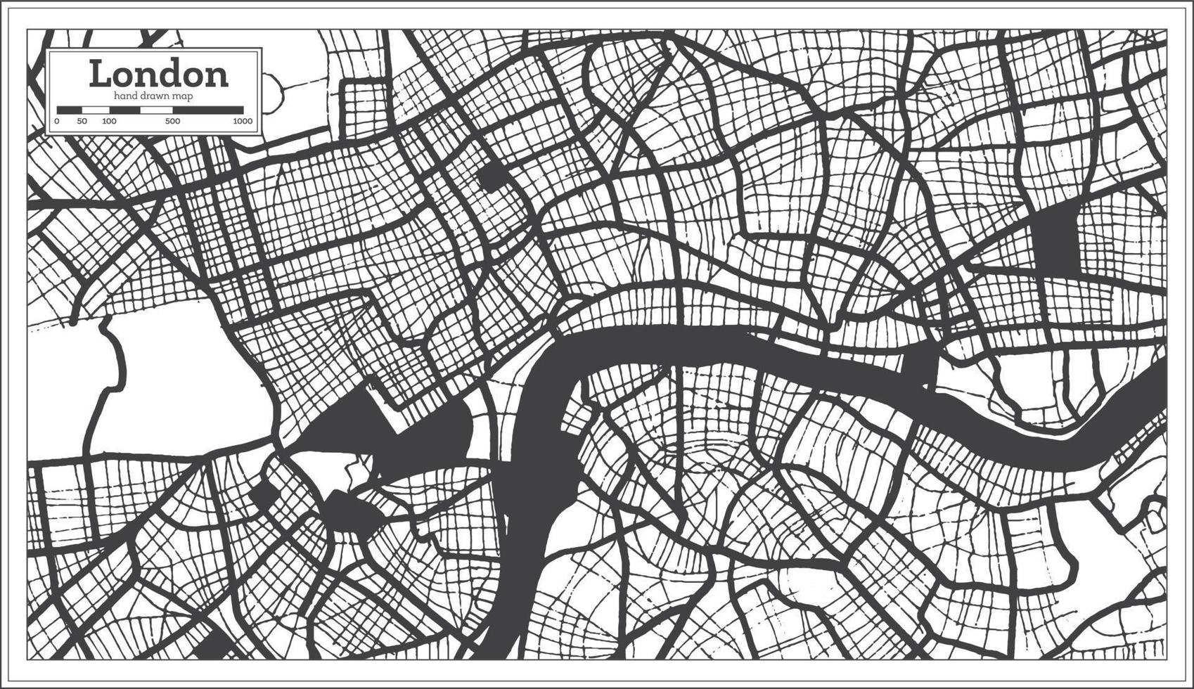 Londra grande Gran Bretagna città carta geografica nel nero e bianca colore nel retrò stile. schema carta geografica. vettore