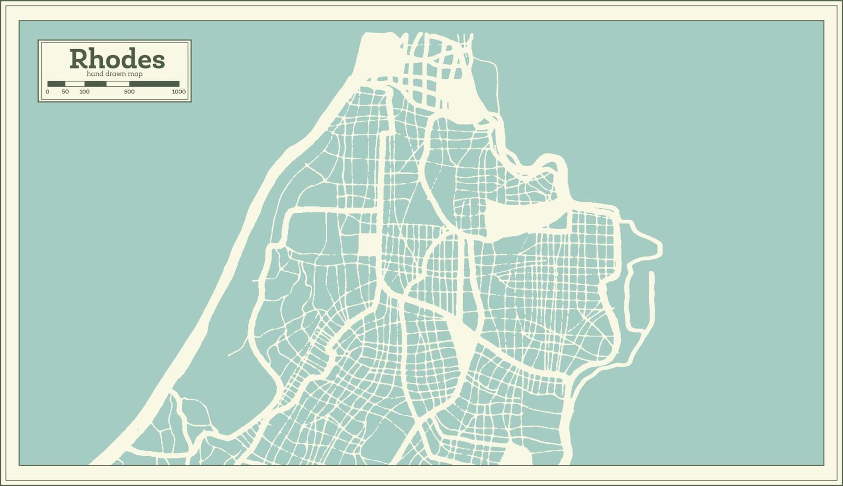 rodi Grecia città carta geografica nel retrò stile. schema carta geografica. vettore