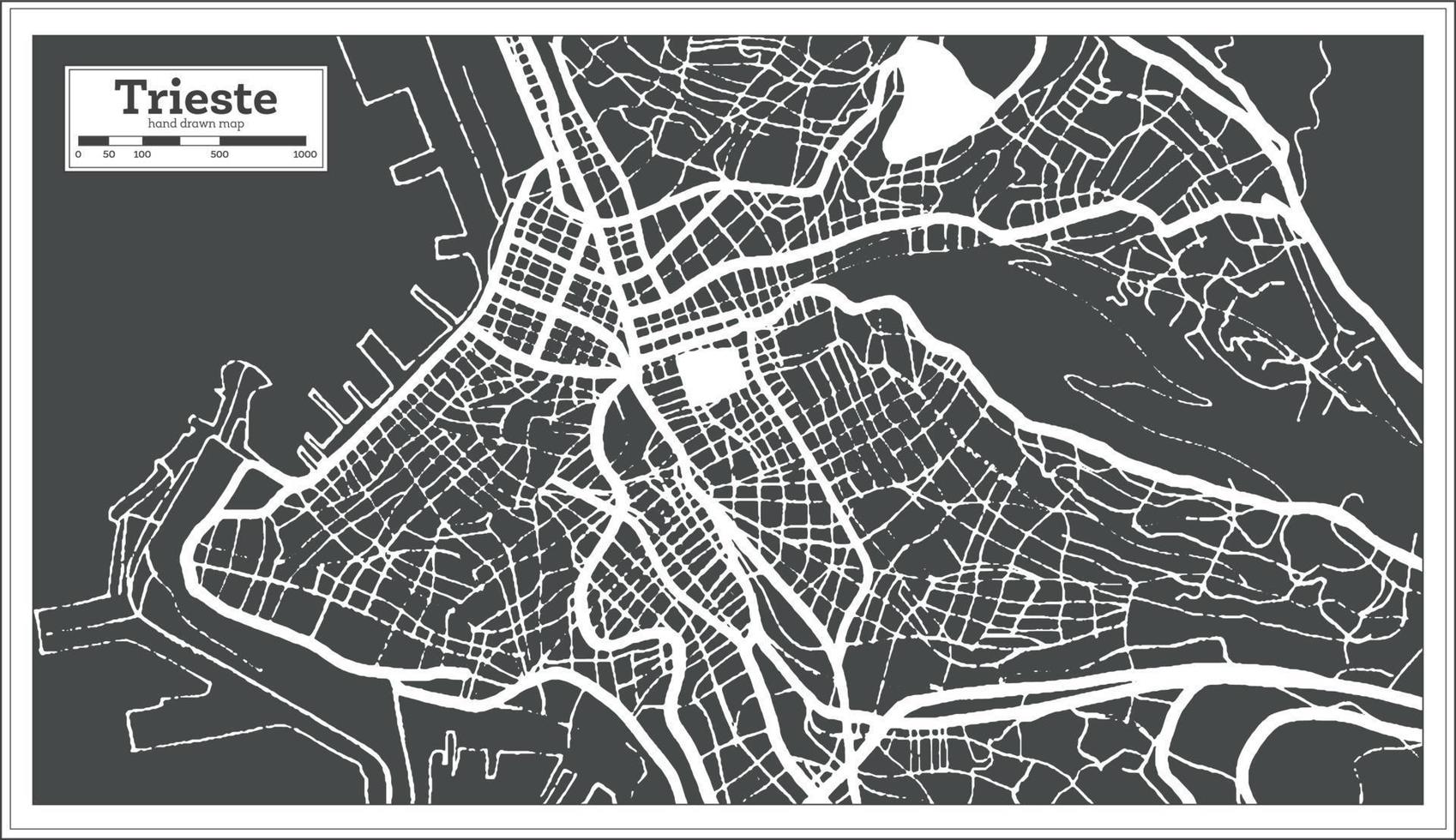 trieste Italia città carta geografica nel nero e bianca colore nel retrò stile. schema carta geografica. vettore