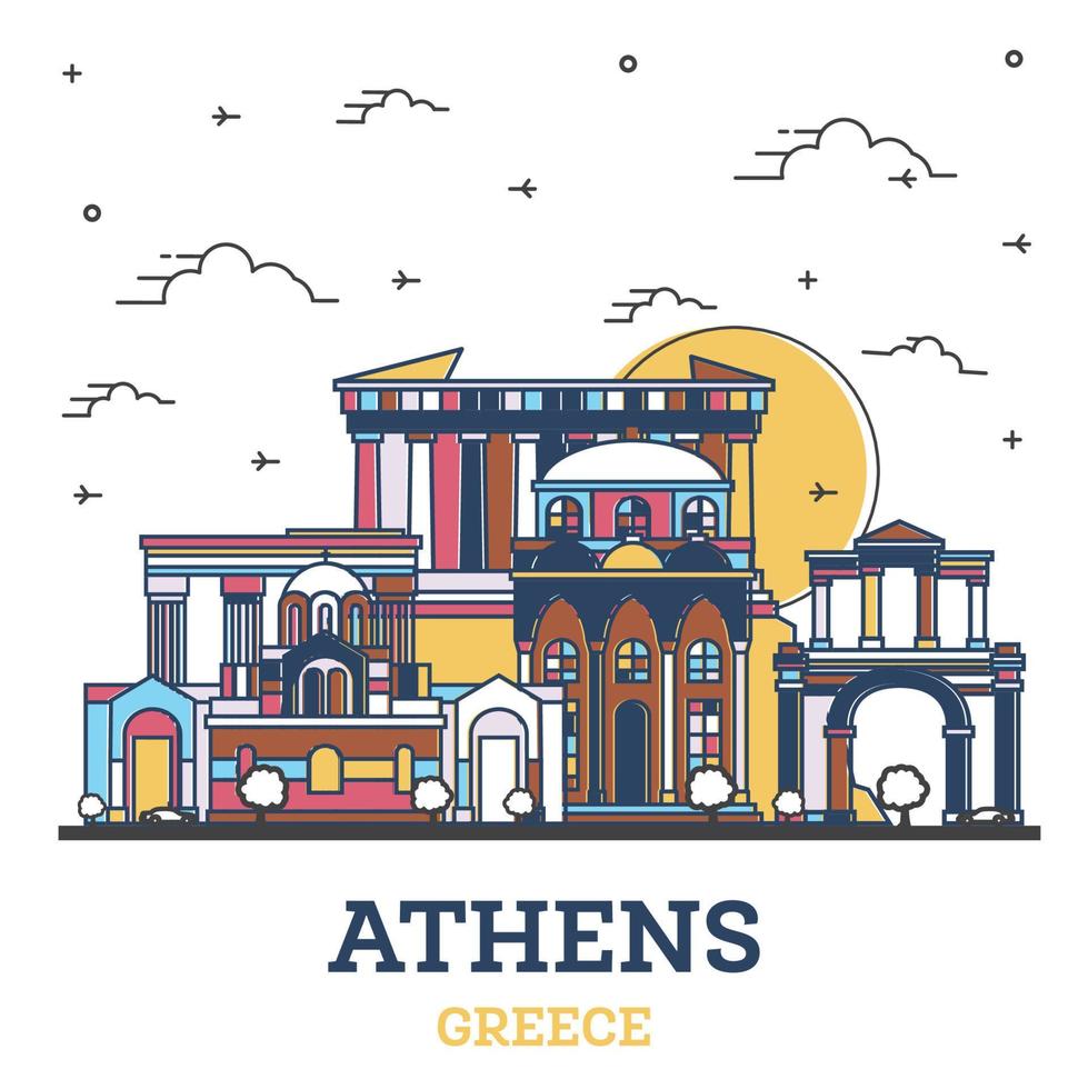 schema Atene Grecia città orizzonte con colorato storico edifici isolato su bianca. vettore