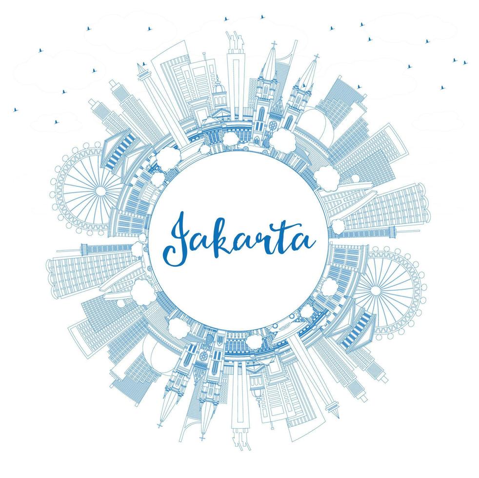 schema jakarta Indonesia città orizzonte con blu edifici e copia spazio. vettore