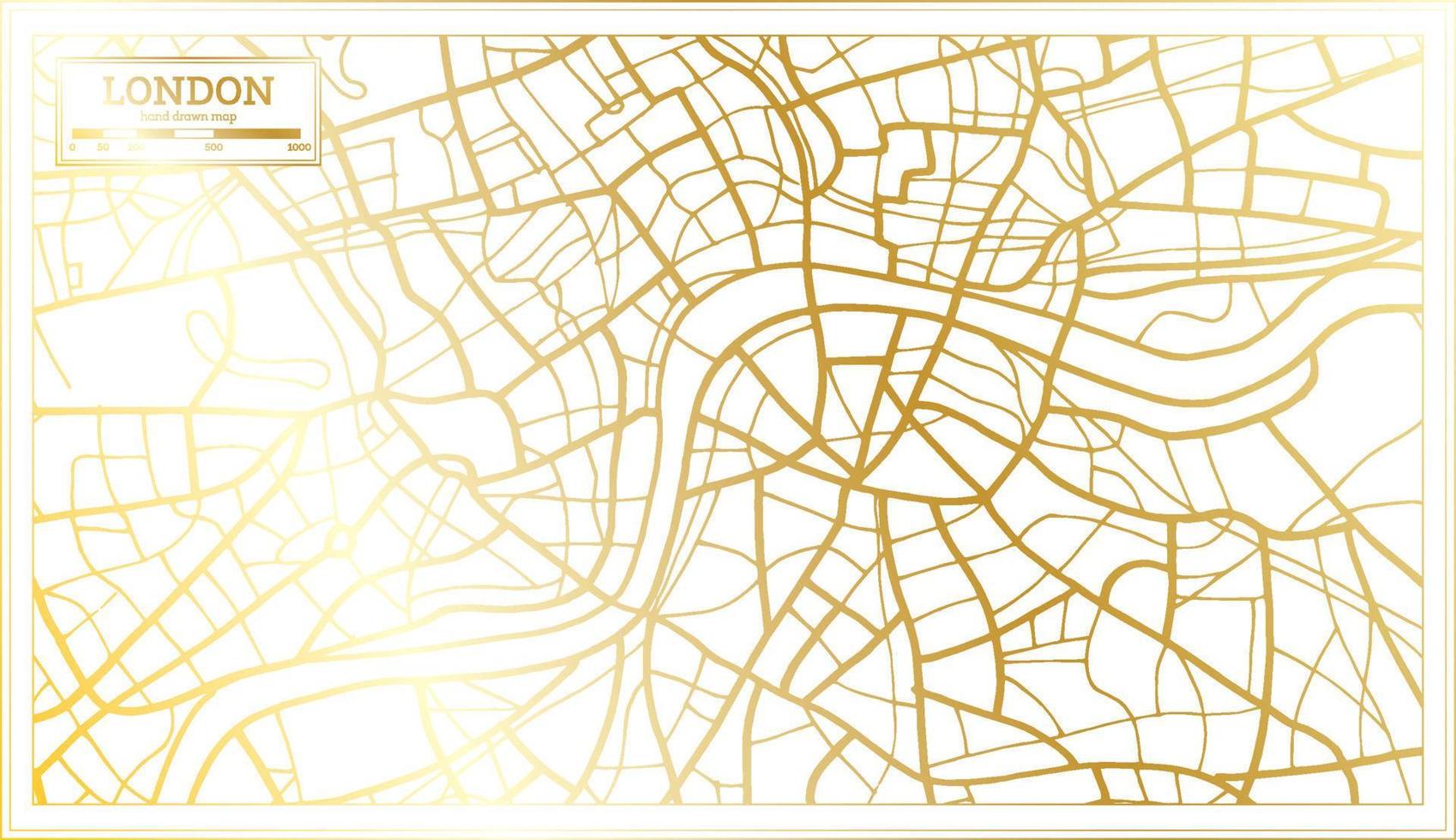 Londra Inghilterra città carta geografica nel retrò stile nel d'oro colore. vettore