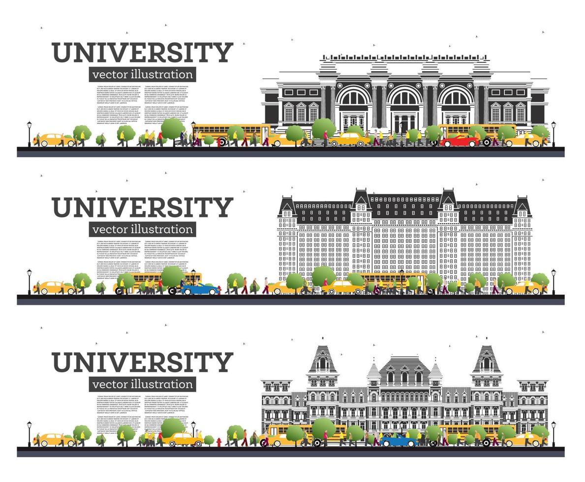 Università città universitaria impostare. studia banner isolato su bianca. vettore