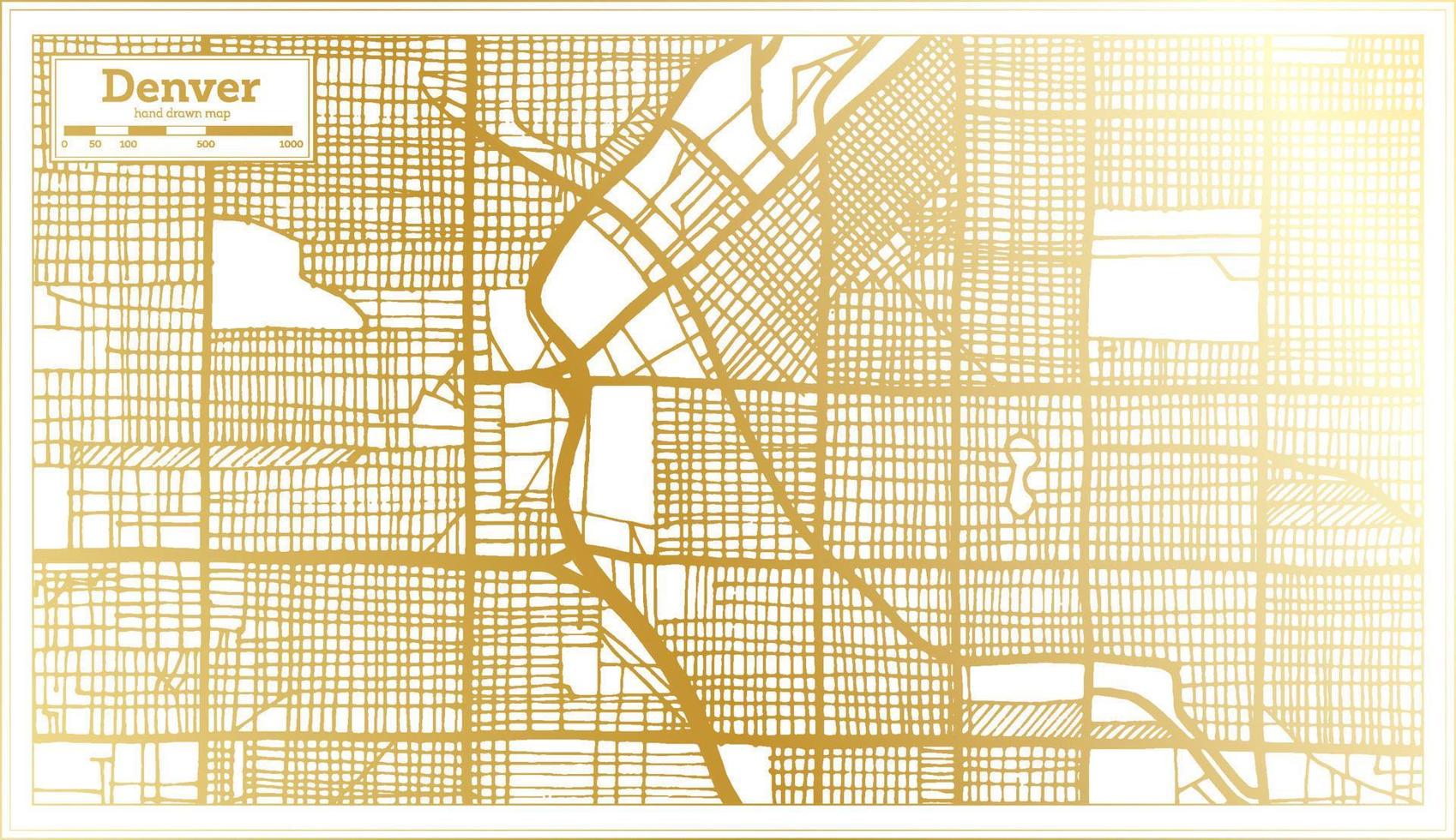 Denver Stati Uniti d'America città carta geografica nel retrò stile nel d'oro colore. schema carta geografica. vettore