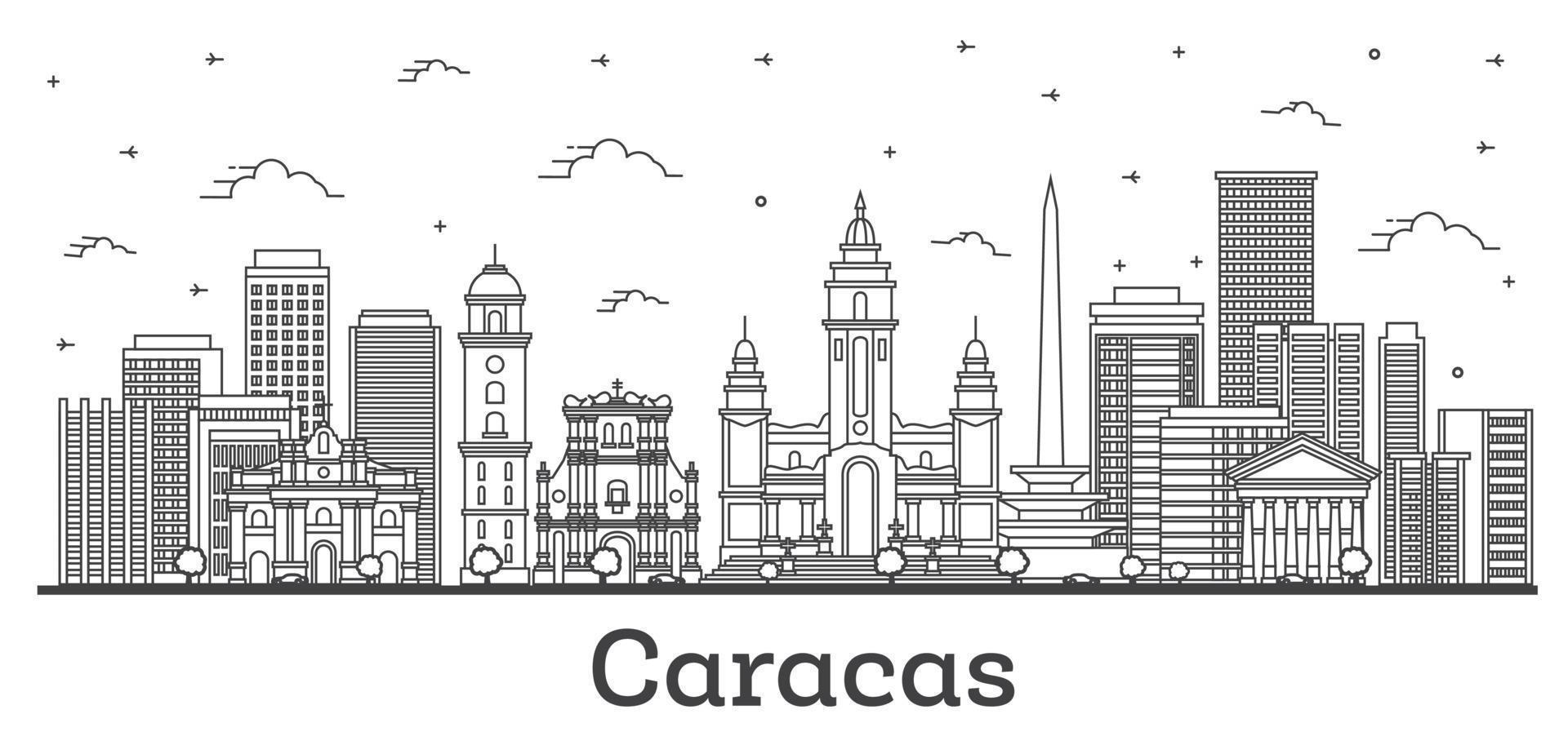 schema caracas Venezuela città orizzonte con moderno e storico edifici isolato su bianca. vettore