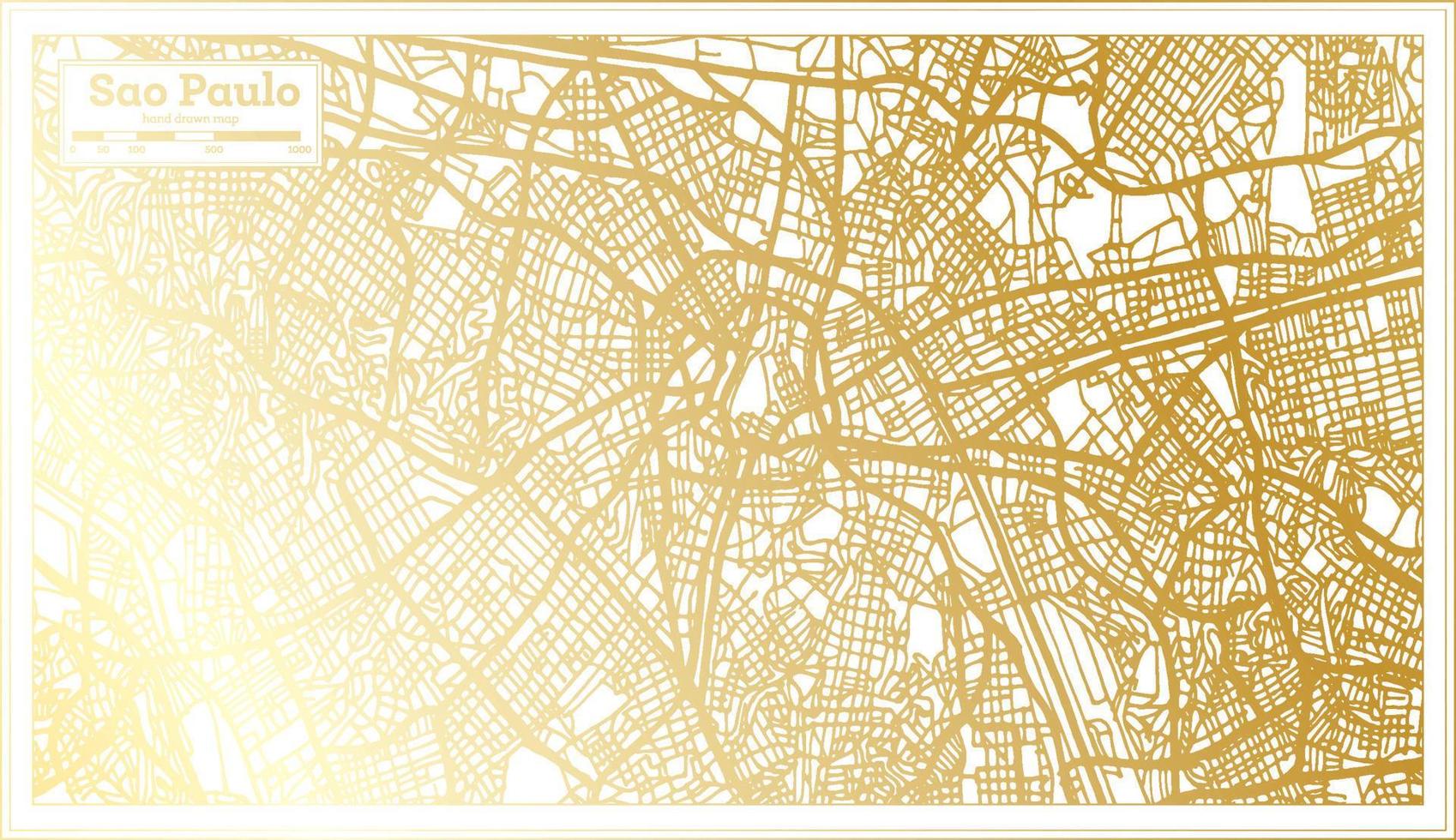 sao paulo brasile città carta geografica nel retrò stile nel d'oro colore. schema carta geografica. vettore