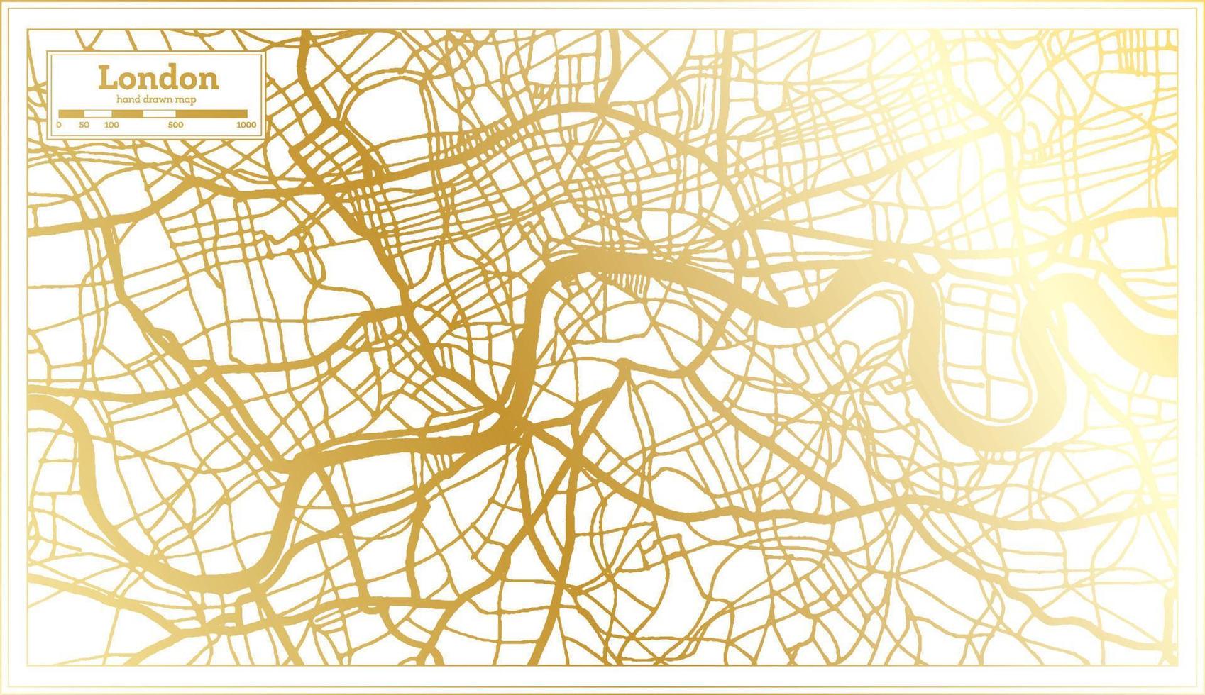 Londra Inghilterra UK città carta geografica nel retrò stile nel d'oro colore. schema carta geografica. vettore