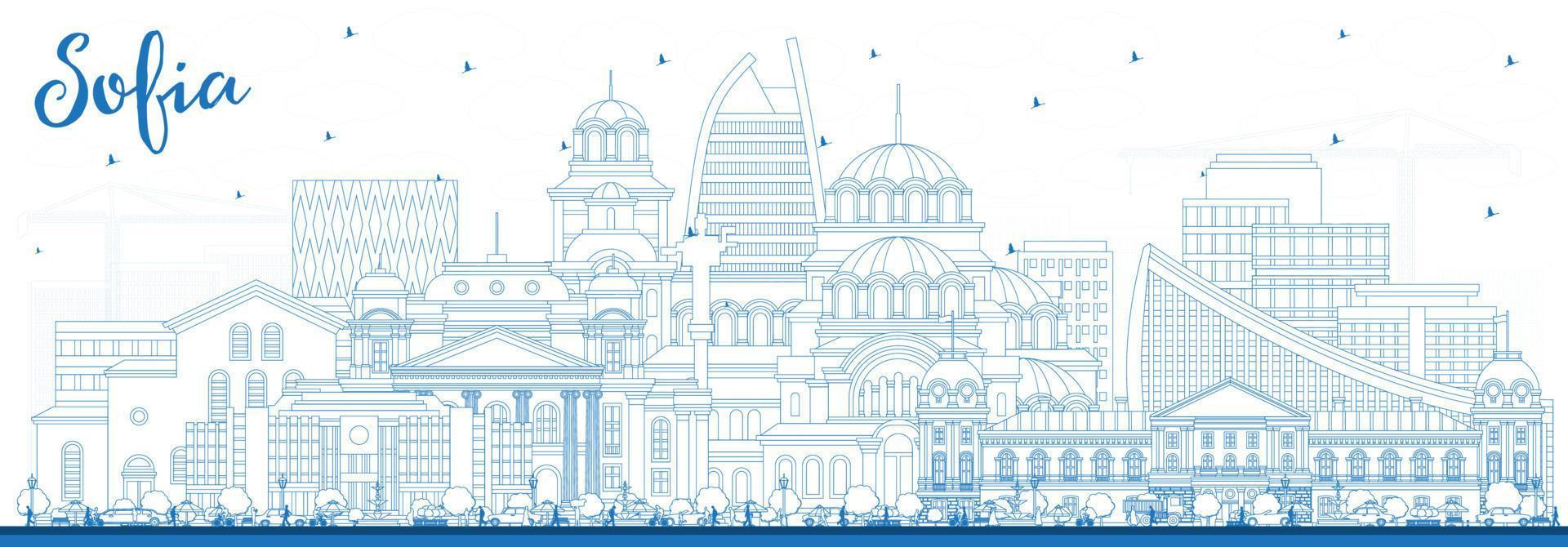 schema Sofia Bulgaria città orizzonte con blu edifici. vettore