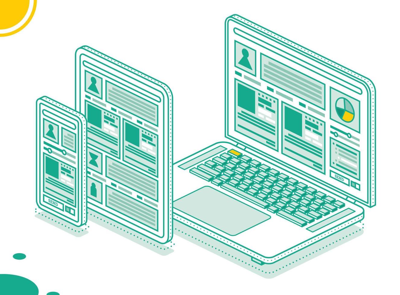 smartphone, il computer portatile e tavoletta pc. vettore illustrazione. isometrico moderno digitale dispositivo impostare.