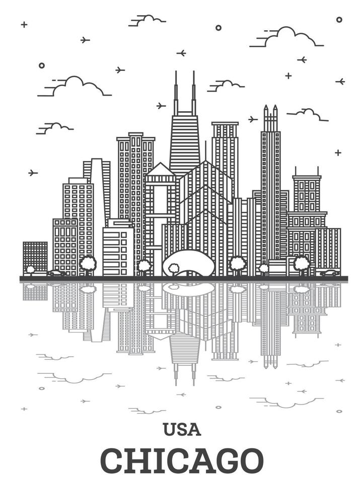 schema Chicago Illinois Stati Uniti d'America città orizzonte con moderno edifici e riflessi isolato su bianca. vettore