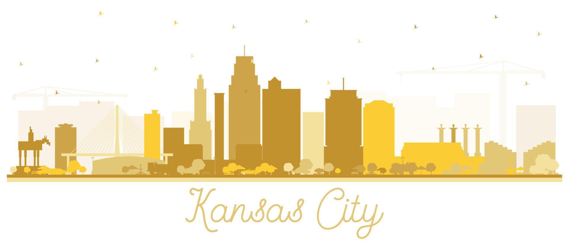 Kansas città Missouri orizzonte silhouette con d'oro edifici isolato su bianca. vettore