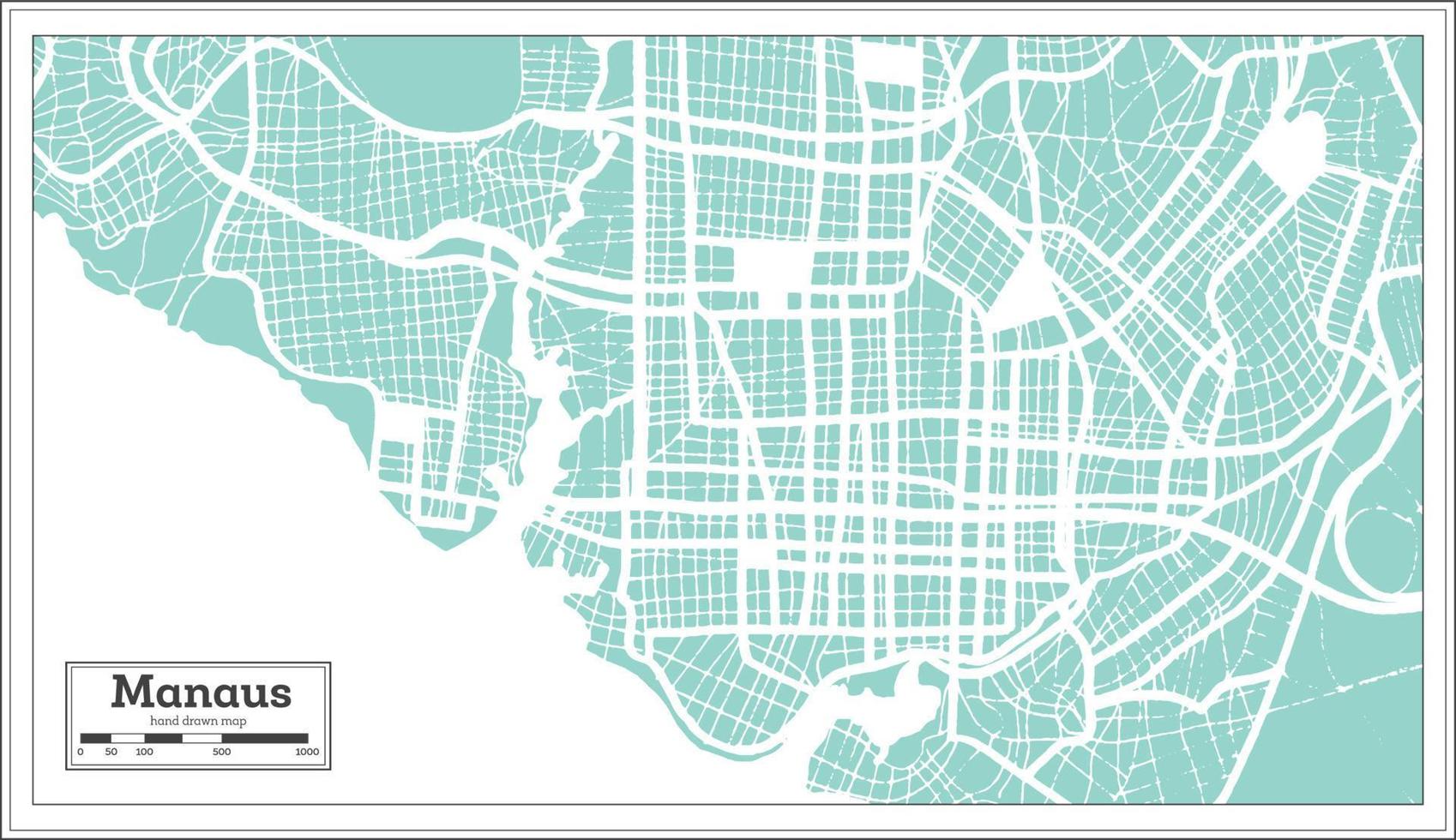 manaus brasile città carta geografica nel retrò stile. schema carta geografica. vettore