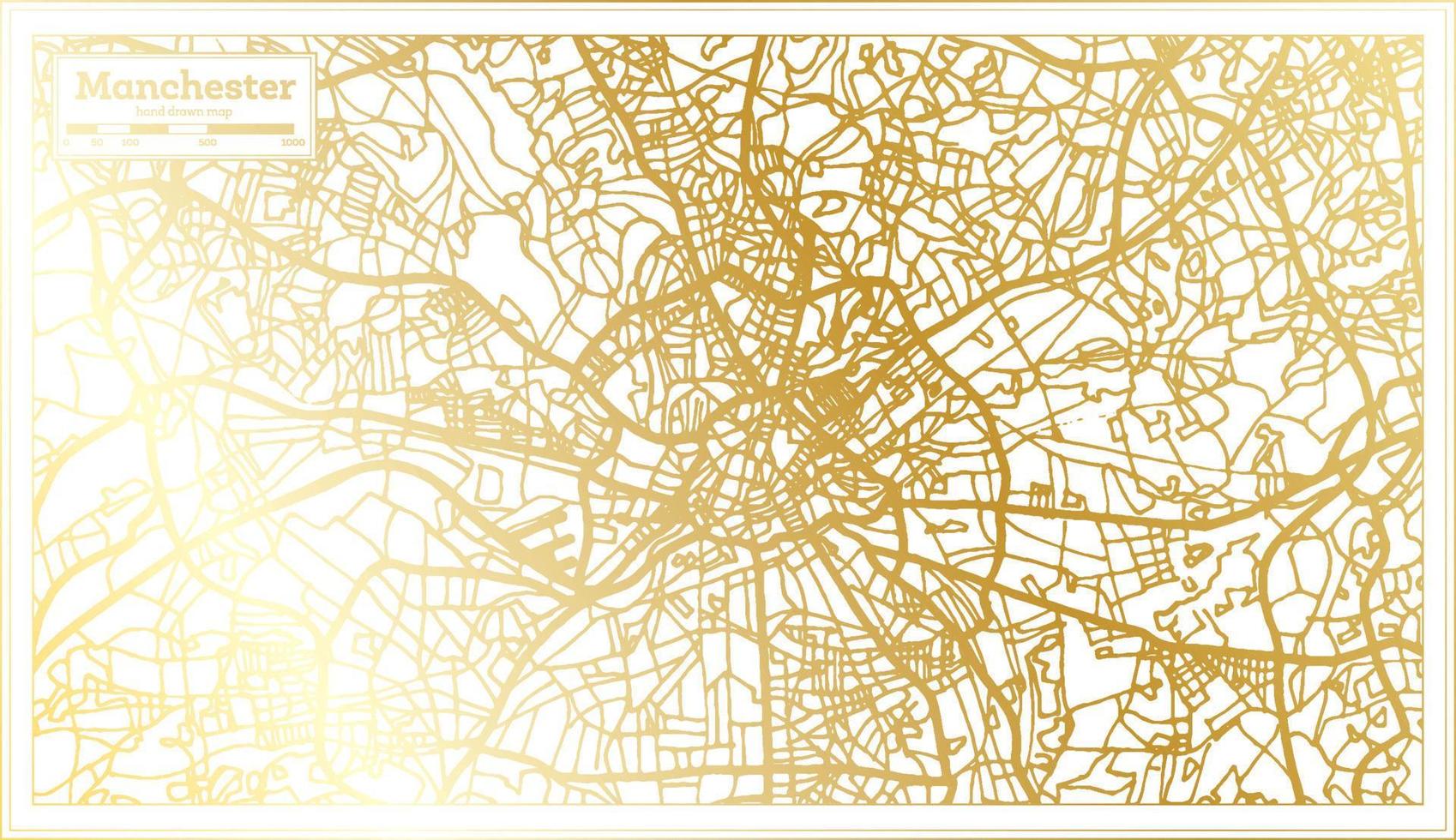 Manchester Inghilterra città carta geografica nel retrò stile nel d'oro colore. schema carta geografica. vettore