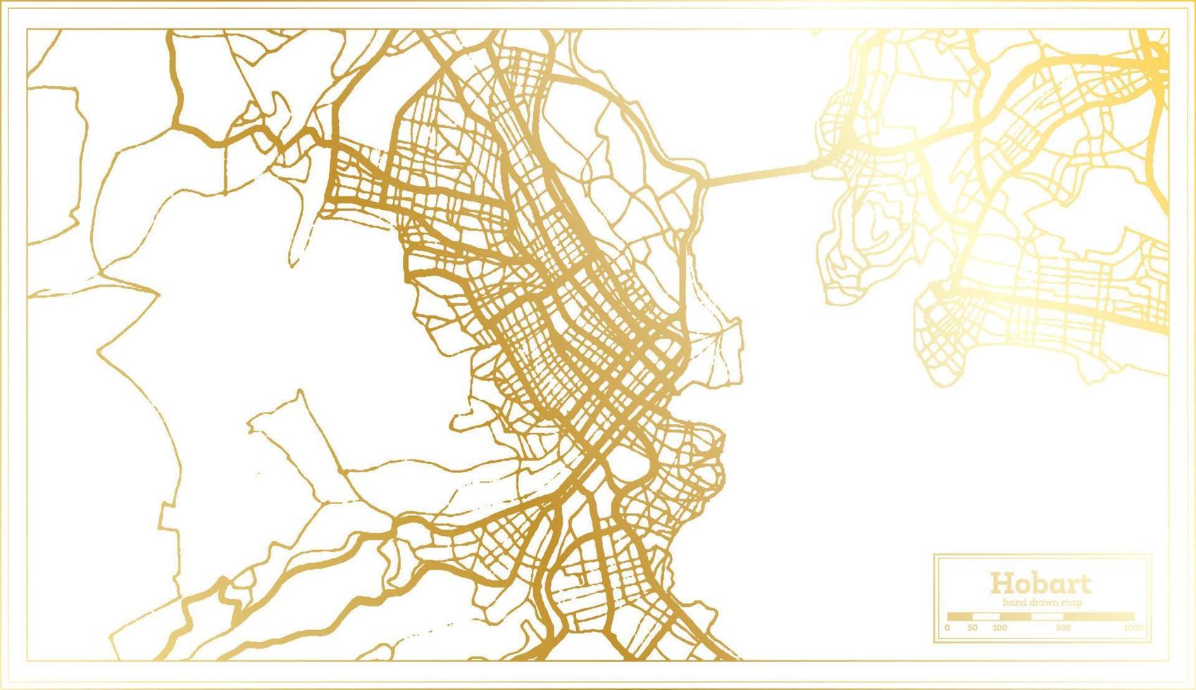 Hobart Australia città carta geografica nel retrò stile nel d'oro colore. schema carta geografica. vettore