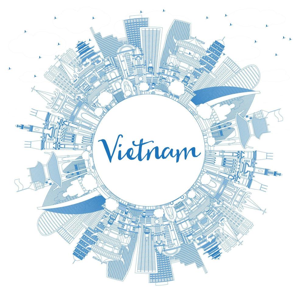 schema Vietnam città orizzonte con blu edifici e copia spazio. vettore