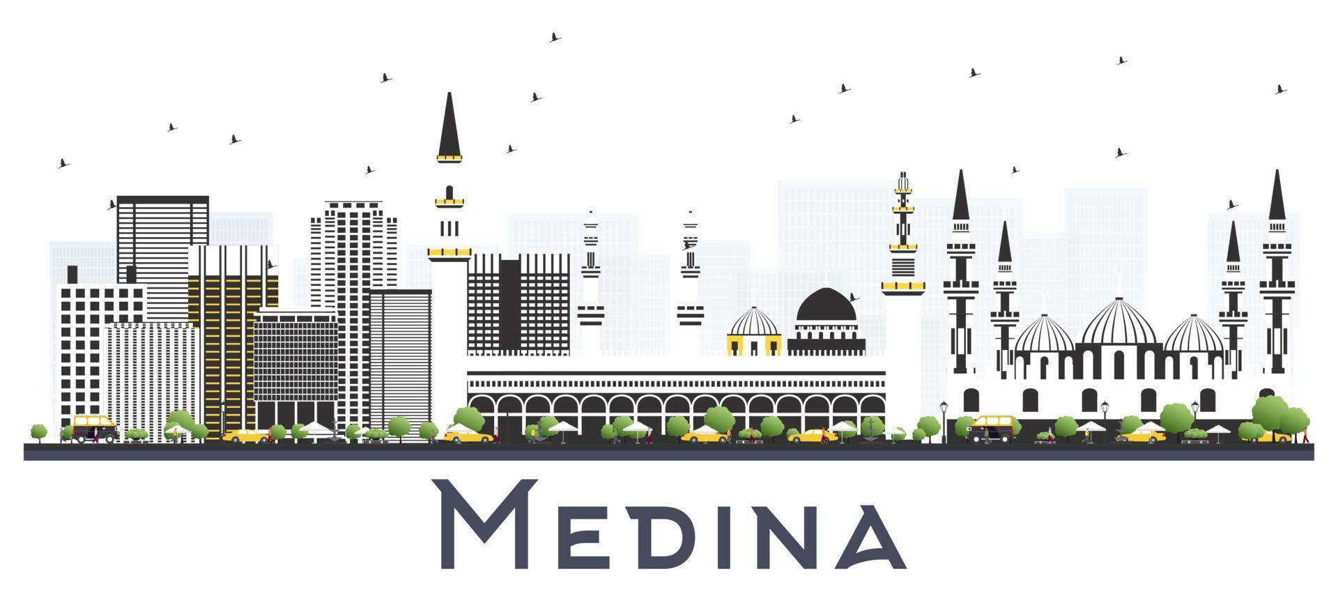 medina Arabia arabia città orizzonte con grigio edifici isolato su bianca. vettore