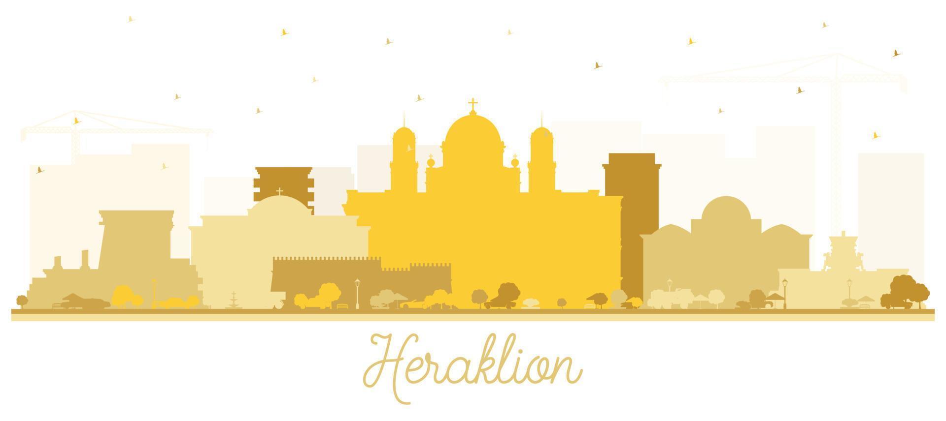 Heraklion Grecia Creta città orizzonte silhouette con d'oro edifici isolato su bianca. vettore