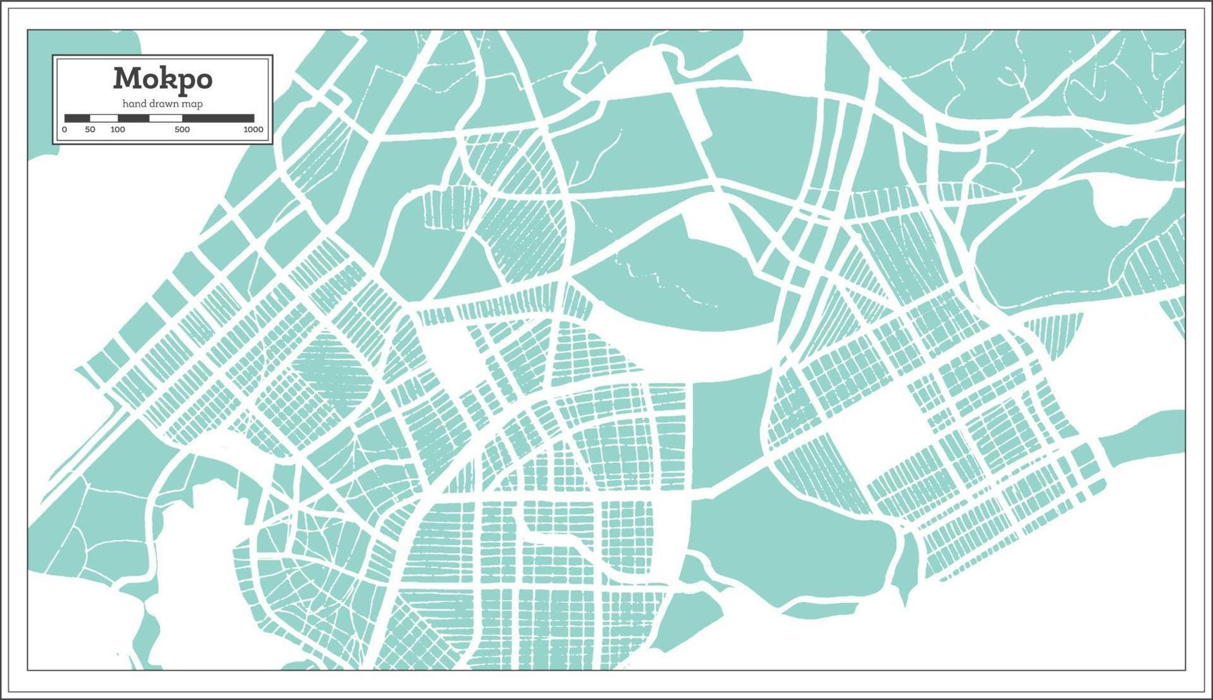 mokpo Sud Corea città carta geografica nel retrò stile. schema carta geografica. vettore