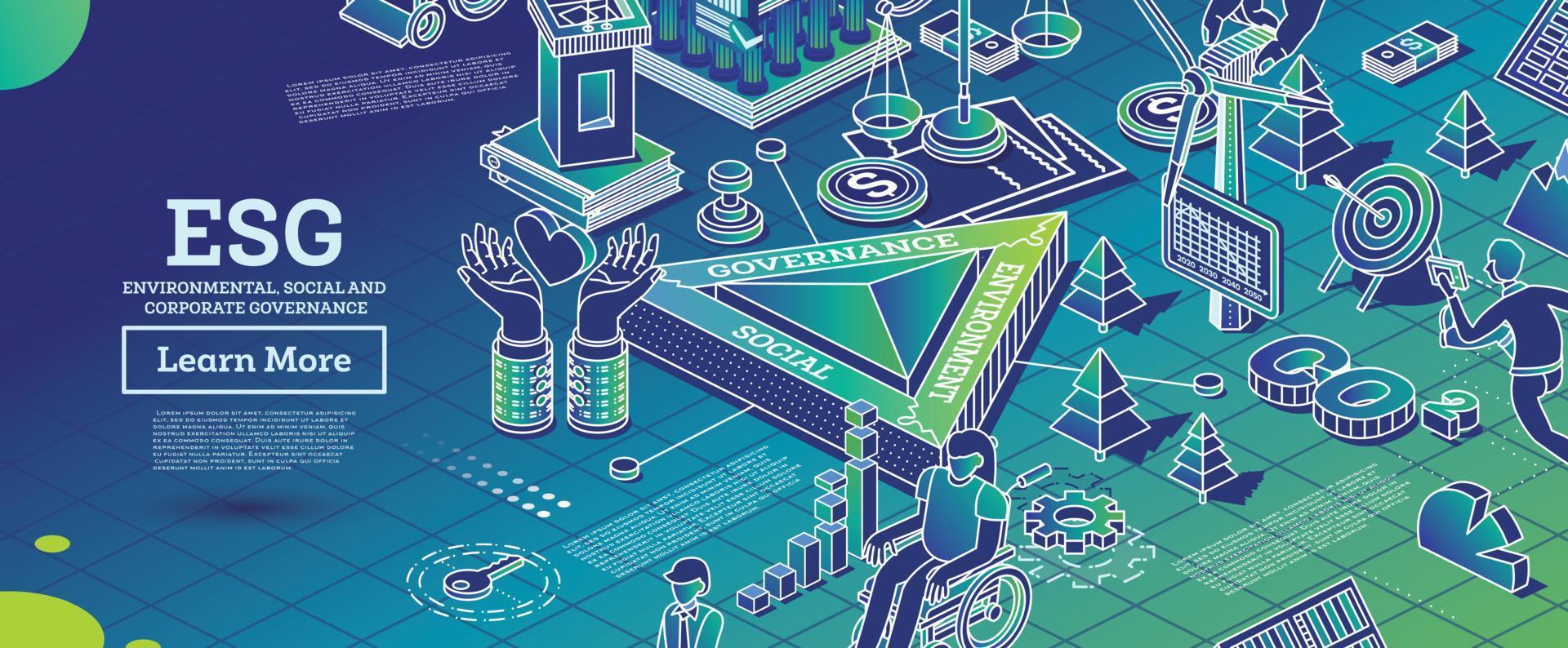 esg concetto di ambiente, sociale e governance. co2. riduzione delle emissioni di carbonio. vettore