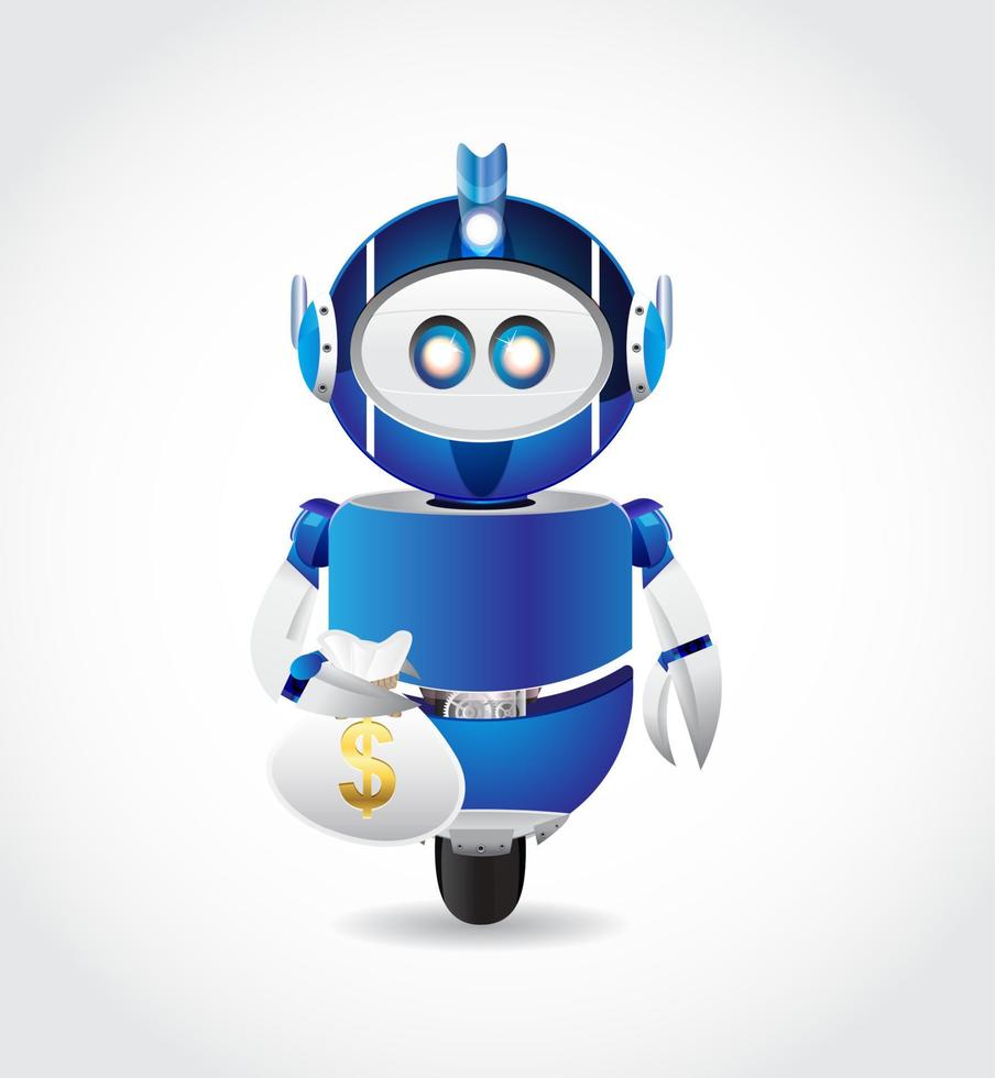 blu robot con uno pneumatico e artiglio Tenere i soldi Borsa vettore