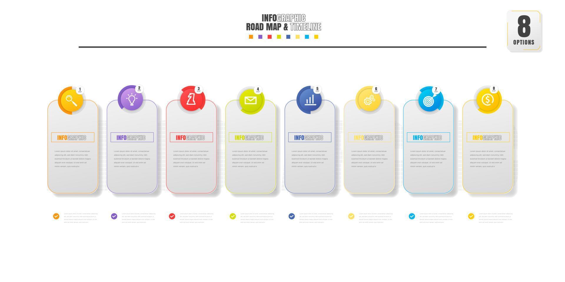 sequenza temporale infografica design modello con 8 opzioni, processi diagramma. vettore