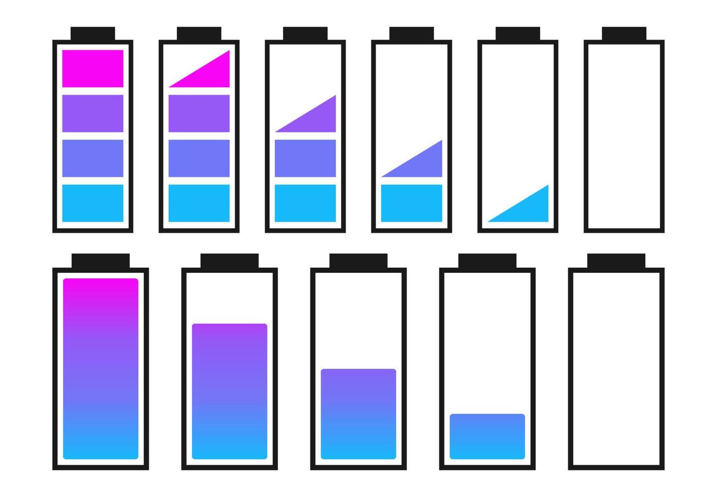 un' impostato di batterie con diverso caricare indicatori. vettore illustrazione