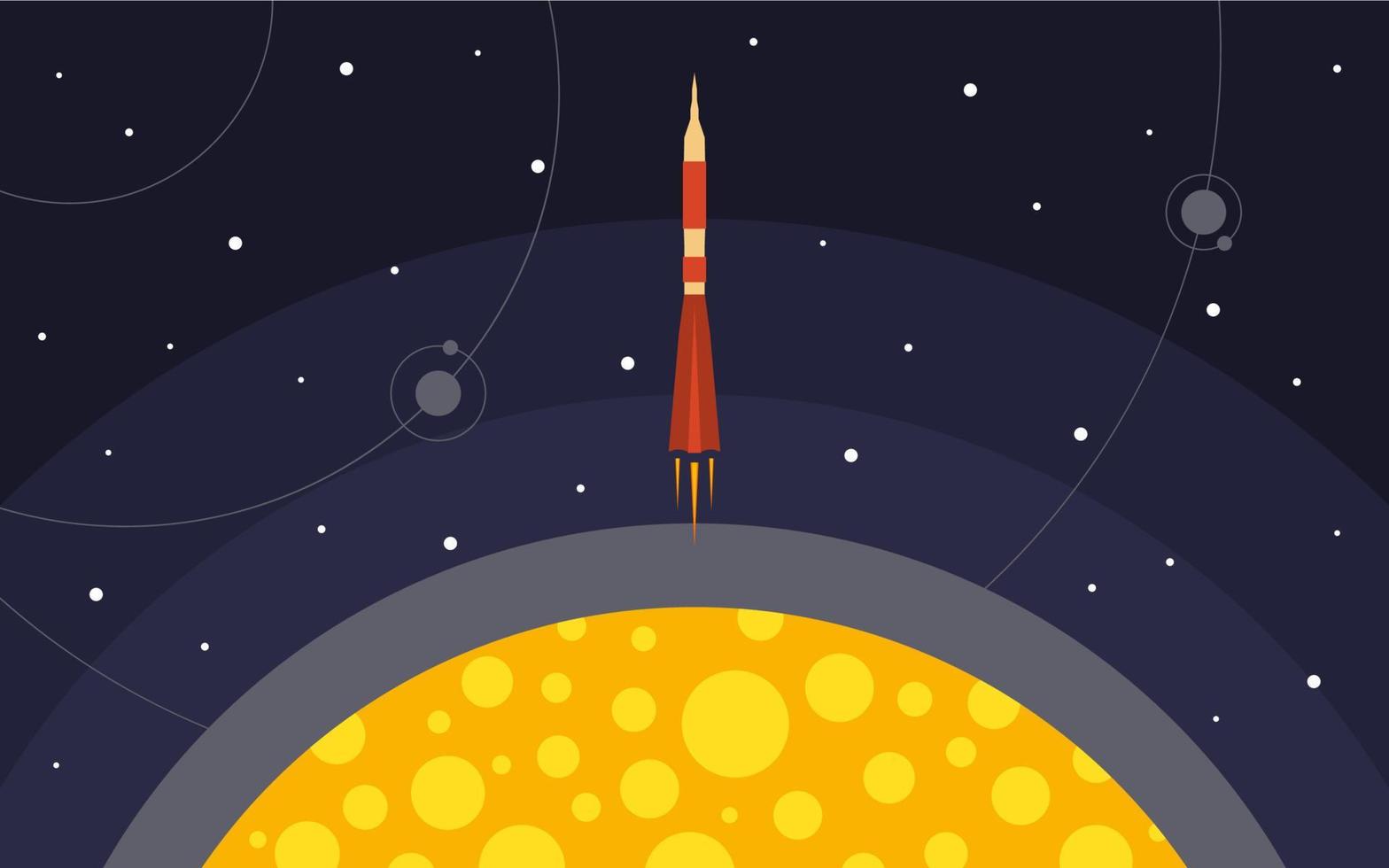 il razzo è rimosso a partire dal il pianeta. il razzo nel spazio. spazio viaggio. vettore illustrazione con volante razzo.