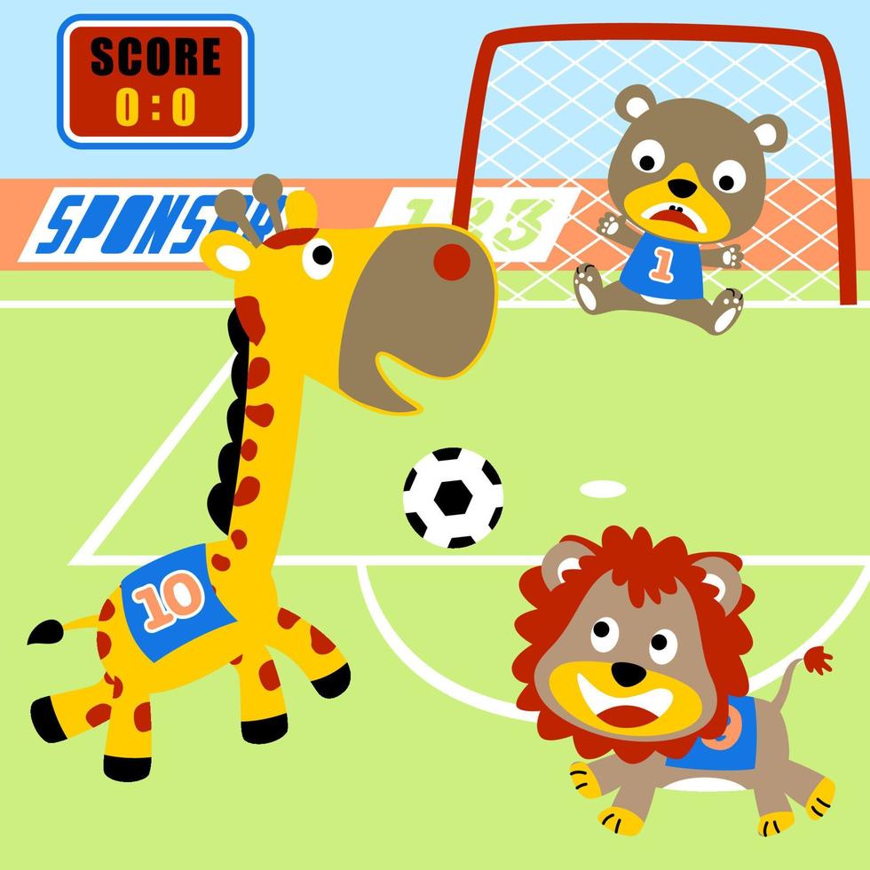 divertente animali giocando calcio, vettore cartone animato illustrazione