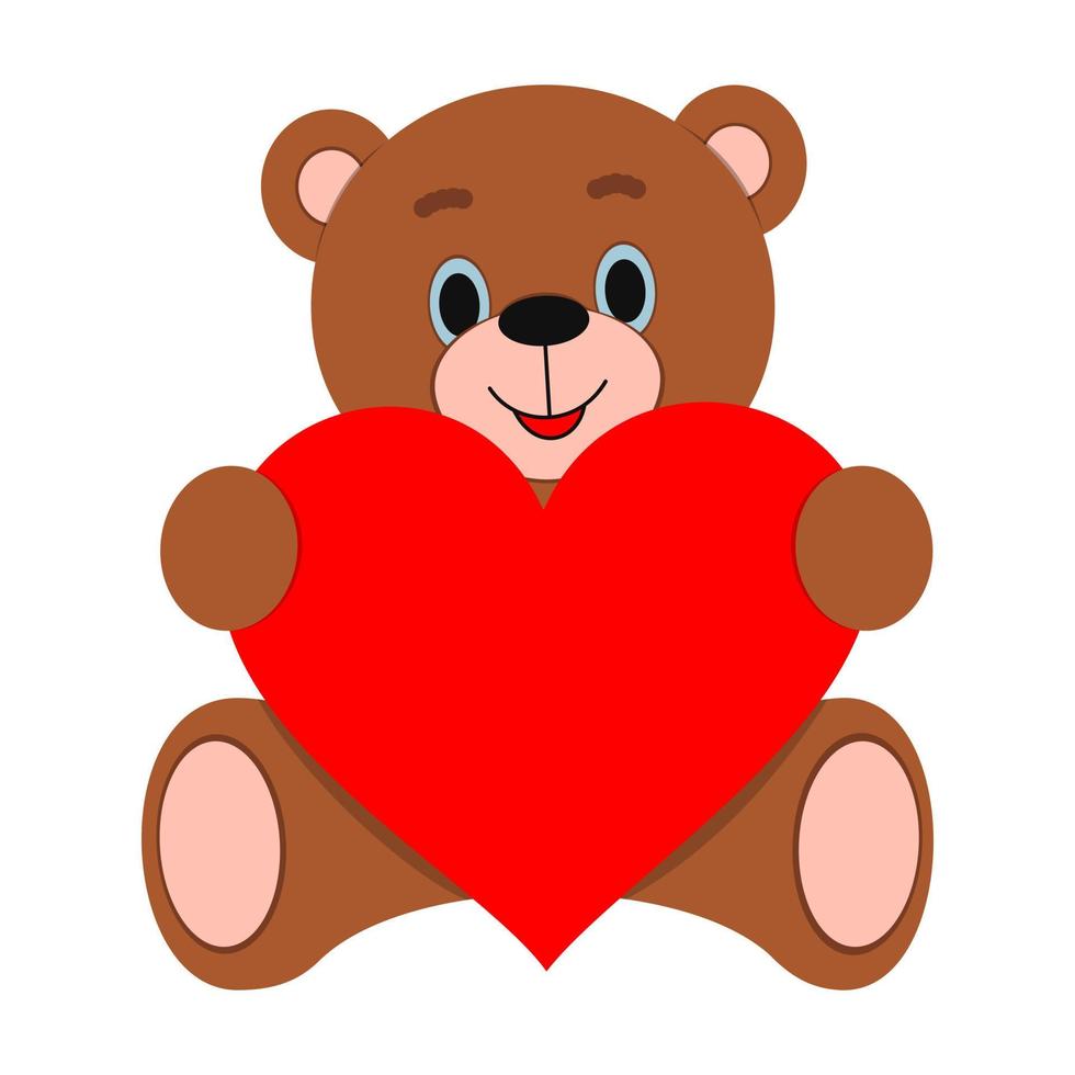 vettore illustrazione. carino orsacchiotto orso con un' grande cuore nel il suo mani. vacanza