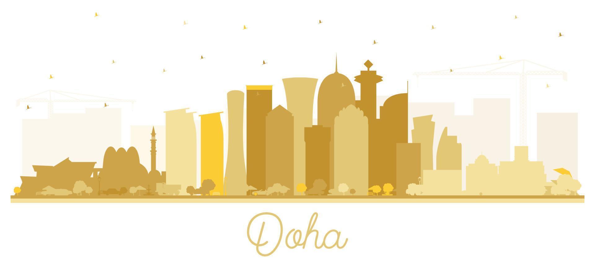 doha Qatar città orizzonte silhouette con d'oro edifici isolato su bianca. vettore