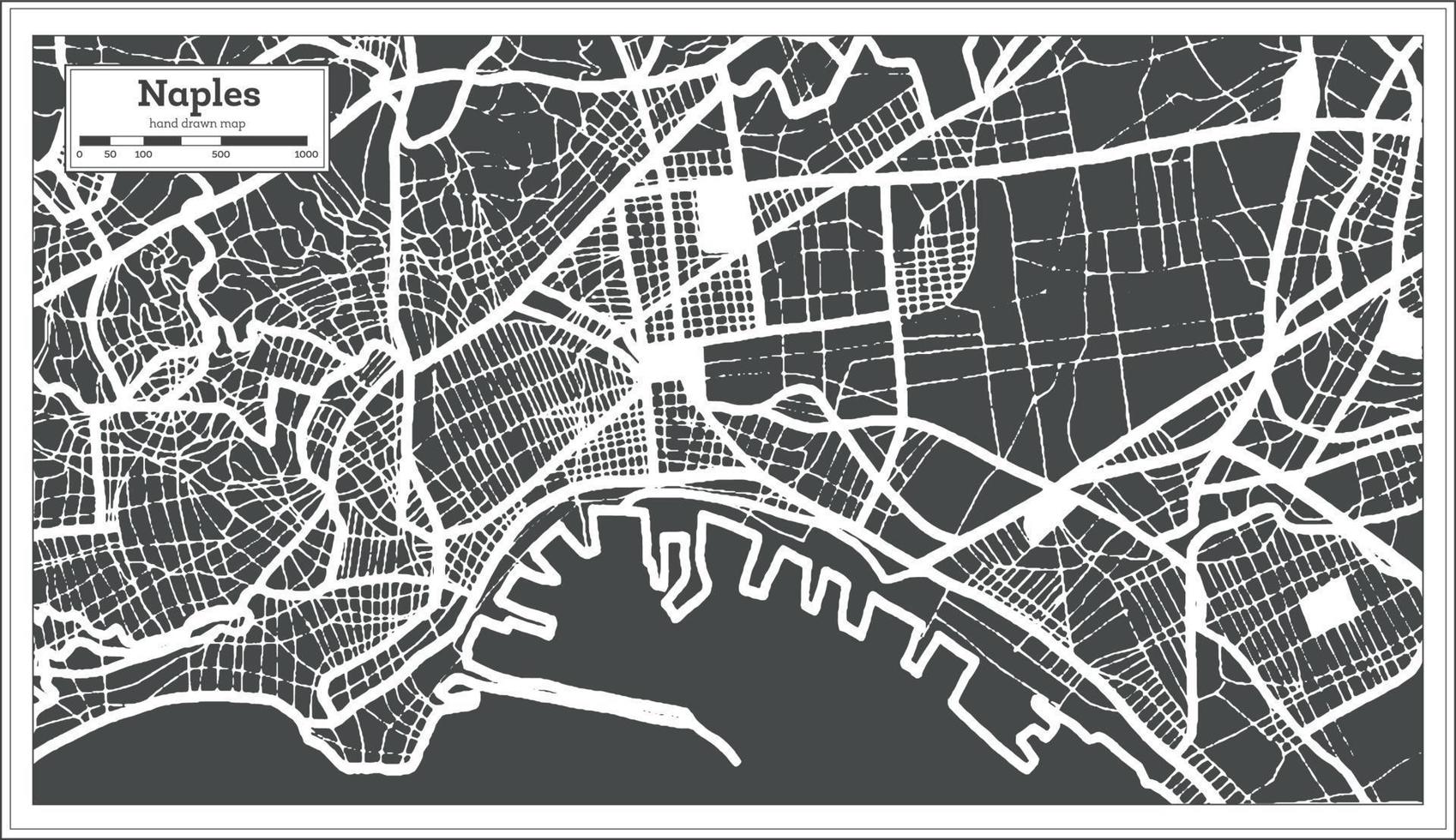 Napoli Italia città carta geografica nel nero e bianca colore nel retrò stile. schema carta geografica. vettore